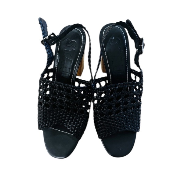 STAUD Black leather Woven Platform Sandals size 8 - Picture 6 of 11